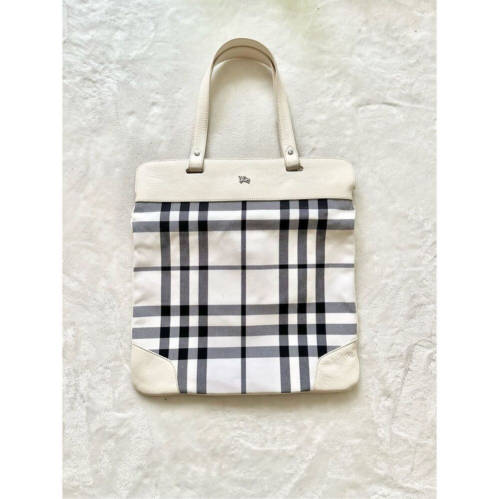 Burberry Stowell Tote Purse Handbag - Black And White